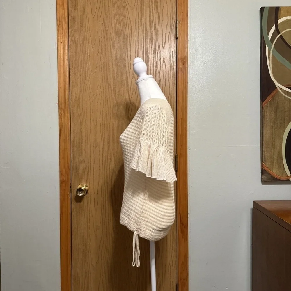Free People Medium Off-White Open-Knit Short Sleeve Knit Top w/Bell Sleeves